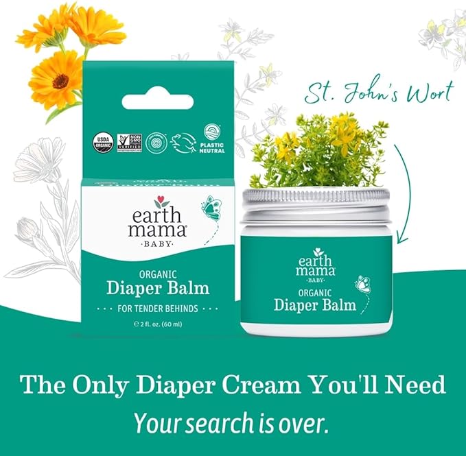 Earth Mama Organic Diaper Balm 2-Ounce | Diaper Cream for Baby | EWG Verified, Petroleum & Artificial Fragrance-Free with Calendula for Sensitive Skin (3-Pack)