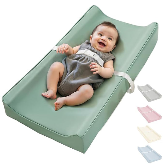 Vegan Leather Waterproof Baby Changing Pad - Wipeable, Extra Thick & Portable & Non-Slip Diaper Mat for Dresser, Crib, Travel | Soft & Safe (Green)