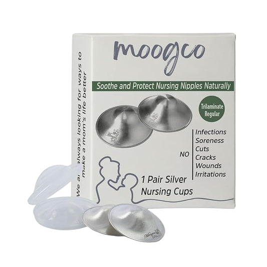 The Original Silver Nursing Cups - 925k Nipple Cups - Nipple Shield for Nursing Newborn - Silver Nipple Covers Breastfeeding - 925k (Tri-Laminate, Regular)