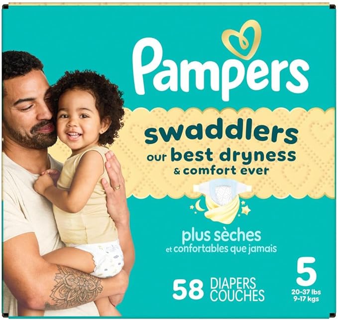 Pampers Swaddlers Diapers, Size 5 (20-37 lbs), 58 Count, Absorbent, Keeps Baby Dry and Comfortable, Skin Safe Disposable Baby Diaper (Packaging May Vary)