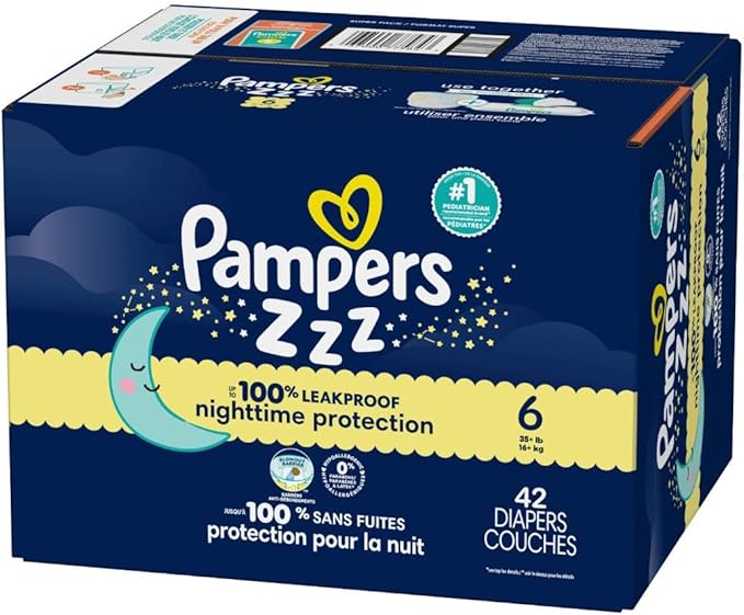 Pampers ZZZ Overnight Diapers, Size 6 (35+ lbs), 42 Count, Nighttime Protection Disposable Baby Diaper, Night Time Leak and Skin Protection