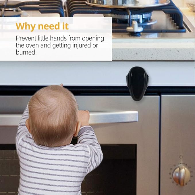 Mom's Choice Gold Awards Winner - EUDEMON 1 Pack Childproof Oven Door Lock, Oven Front Lock Easy to Install & Heat-Resistant Material no Tools Need or Drill (Black)(ONLY for Flat Surface)