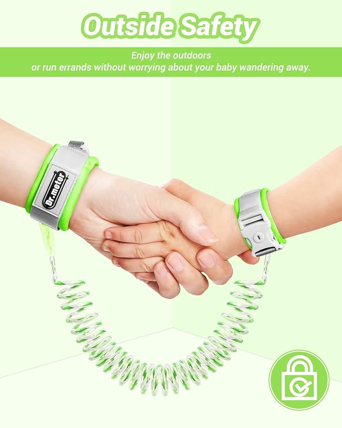 Anti Lost Wrist Link, 2 Pack Toddler Safety Leash with Key Lock, Reflective Child Walking Harness - Dual 8.2ft Length Blue & Green Kids Leash for Supermarket Mall Airport Amusement Park Zoo