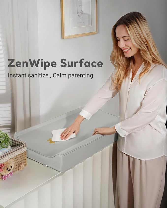 Vegan Leather Waterproof Baby Changing Pad - Wipeable, Extra Thick & Portable & Non-Slip Diaper Mat for Dresser, Crib, Travel | Soft & Safe (Gray)