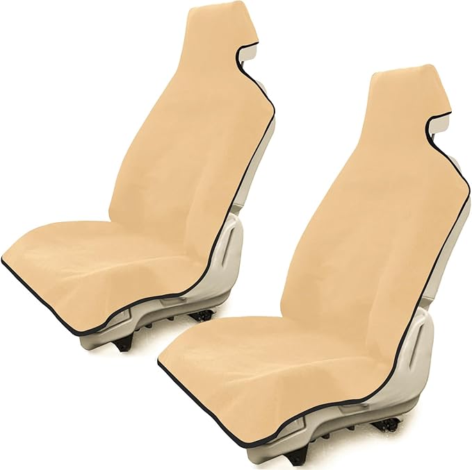 Waterproof Stain Resistant Towel Car Seat Cover，Universal Non-Slip for Car, Truck, SUV, Van Seat for Gym Workout,Swimming,Beach and Workout Outdoor ， Machine Washable (2pcs Off-White)