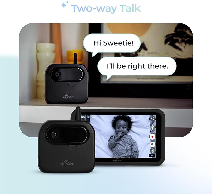 Tiny Traveler Ai Smart Wireless Baby Car Monitor with Travel Kit & Power Bank- AI-Powered Safety Alerts Detection, Virtual Fence, Long Range 1000ft Night Vision Lullabies Night Light - Black