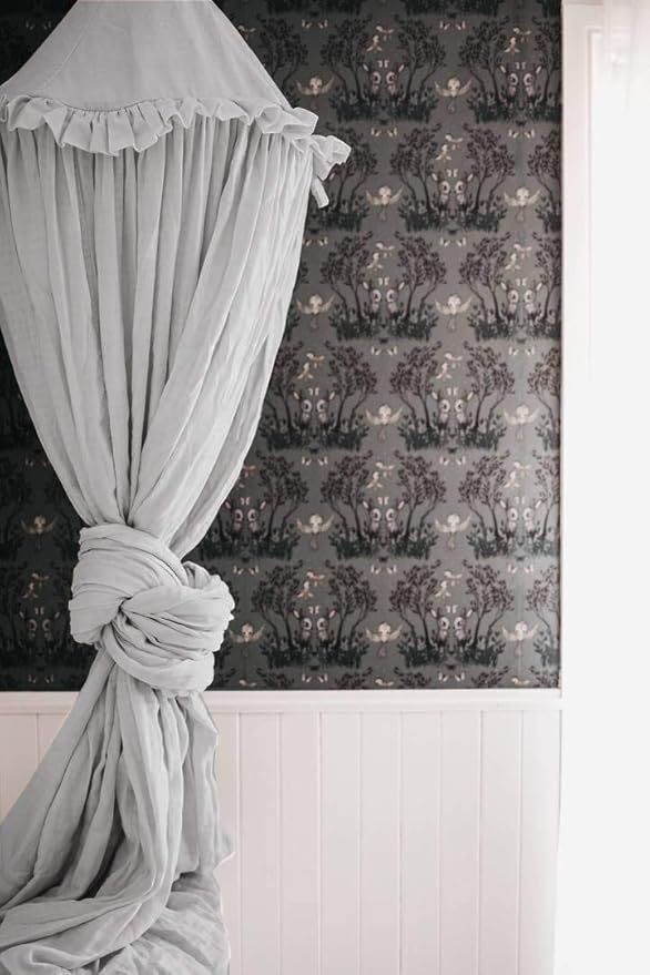 MAMERIA Kids Bed Canopy with Frills Cotton Hanging Tent Curtain Net for Reading Nook Hideaway Bedding Play Room Decor (Light Grey)