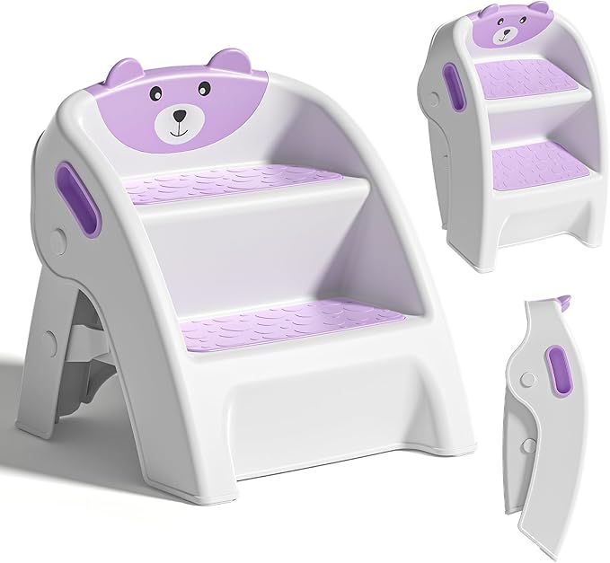 TPN Toddler Step Stool for Bathroom Sink and Potty Training Durable Anti-Slip,Anti-Tip A-Frame,10-Second Assembly, 2-Step Potty Stool with Wide Steps (Purple)