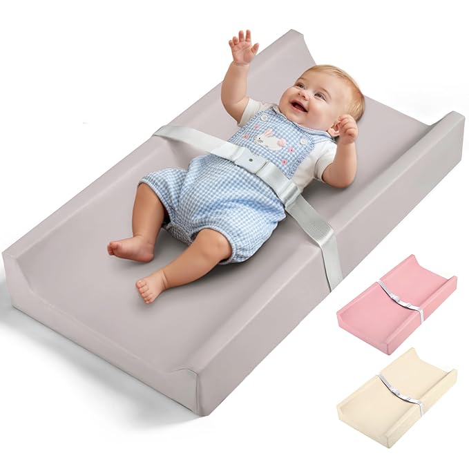 Mallify Baby Changing Pad, Waterproof & Wipeable Vegan Leather Diaper Changing Mat, Thick Soft & Non-Slip Changing Pad for Dresser, Changing Table (Grey)