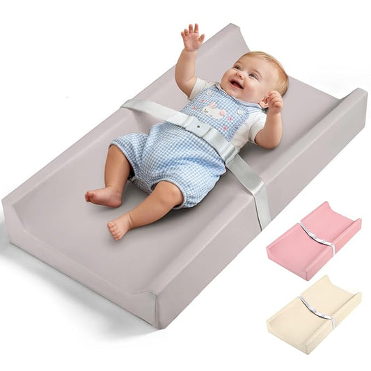 Mallify Baby Changing Pad, Waterproof & Wipeable Vegan Leather Diaper Changing Mat, Thick Soft & Non-Slip Changing Pad for Dresser, Changing Table (Grey)
