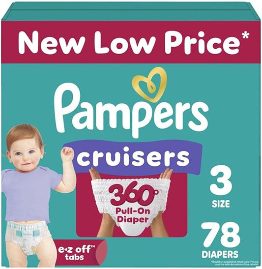 Pampers Diapers - Cruisers 360 - Size 3, 78 Count, Babyproof up to 100% Leakproof Pull-On Diaper