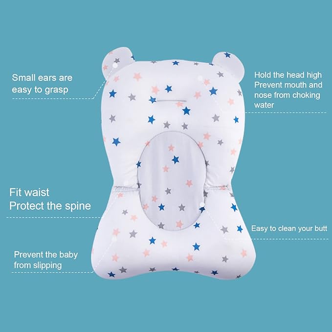 Baby Bath Pad Baby Bath Seat, Baby Bath Cushion Pad Newborn Bathtub Mat, Infant Bath Supporter Net Baby Bathtub Pillow, Bathing Tub Seat, Gifts (White Stars)