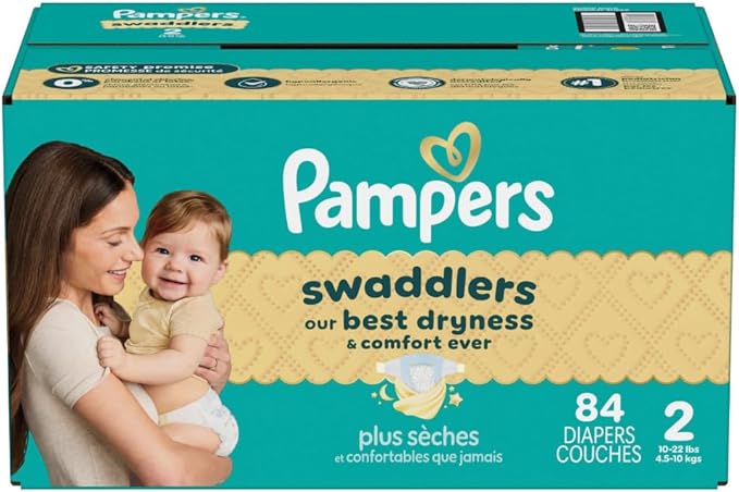 Pampers Swaddlers Diapers, Size 2 (10-22 lbs), 84 Count, Absorbent, Keeps Baby Dry and Comfortable, Skin Safe Disposable Baby Diaper (Packaging May Vary)