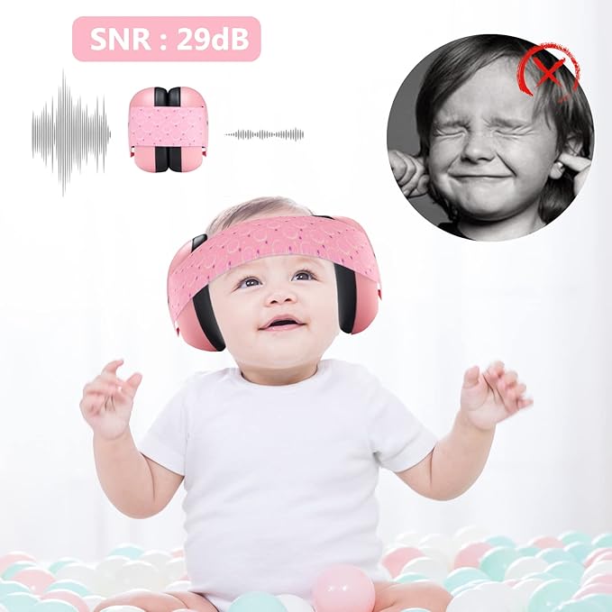 Infant Ear Protection Headphones with Adjustable Elastic Headband&Comfortable White Muffs Baby Earmuff Helps Sleep Well & Reduce Noise (Donut,Pink