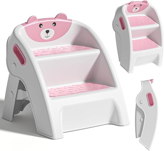TPN Toddler Step Stool for Bathroom Sink and Potty Training Durable Anti-Slip,Anti-Tip A-Frame,10-Second Assembly, 2-Step Potty Stool with Wide Steps (Pink)