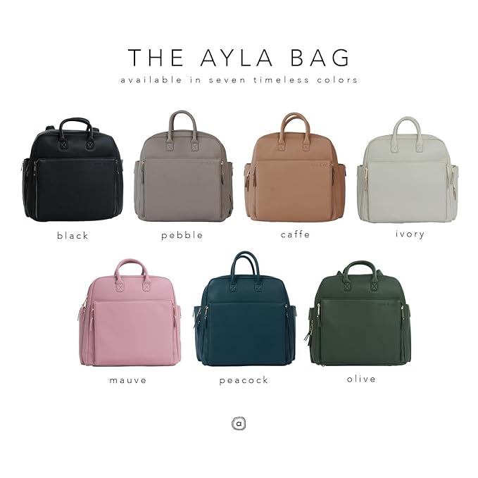 Ayla & Co Full-Size Diaper Bag Backpack, Baby Essentials Cross-Body Changing Bag for Baby Girl/Boy Convertible Straps Portable Tote Bag, Baby Changing Pad, Insulated Pockets & Pouch, Peacock