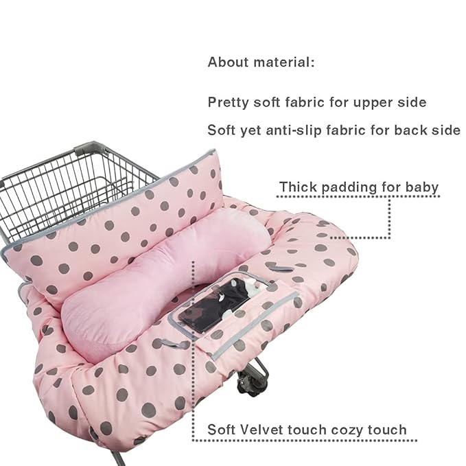 Shopping Cart Cover for Baby/Toddler with Supportive seat positioner, Cozy High Chair Cover, Pink