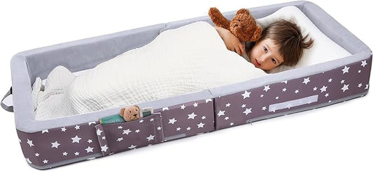 Mooedcoe Foldable Toddler Floor Bed with Sides, Folding Toddler Bed for Travel Kid Foam Sleeping Cot for Children 18M – 5yr Old