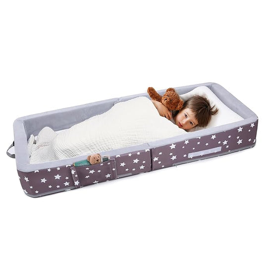 Mooedcoe Foldable Toddler Floor Bed with Sides, Folding Toddler Bed for Travel Kid Foam Sleeping Cot for Children 18M – 5yr Old