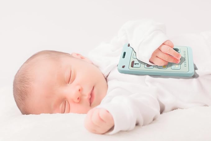 Soft Silicone Phone Shape Teether Boys Girls Baby Molar Teether Chew Toys, Teething Toy (Blue)