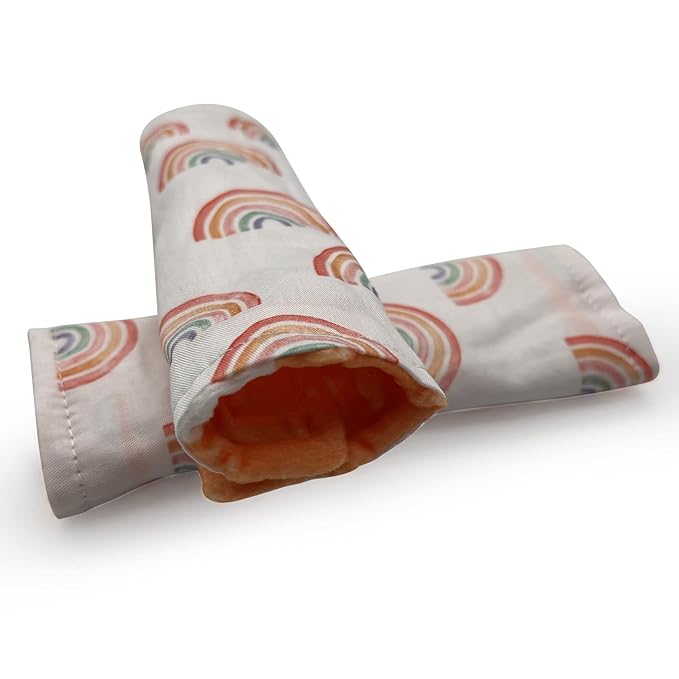 Baby Car Seat Neck Cover, Car Seat Strap Cover, Seat Belt Cushions Pads, Shoulder Strap Protectors, Reversible Pram Harness Covers in Minky Floral, Baby Neck Pad Protector, Rainbow