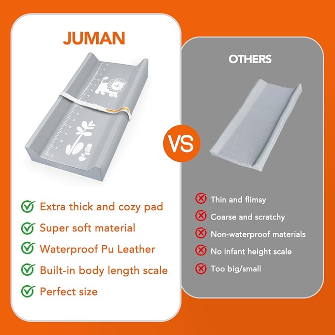 juman Vegan Leather Baby Changing Pad, Waterproof & Wipeable Changing Pad with Infant Height Ruler & Safety Strap, Portable Soft Diaper Changing Mat for Dresser & Table, 31 x 16 inch