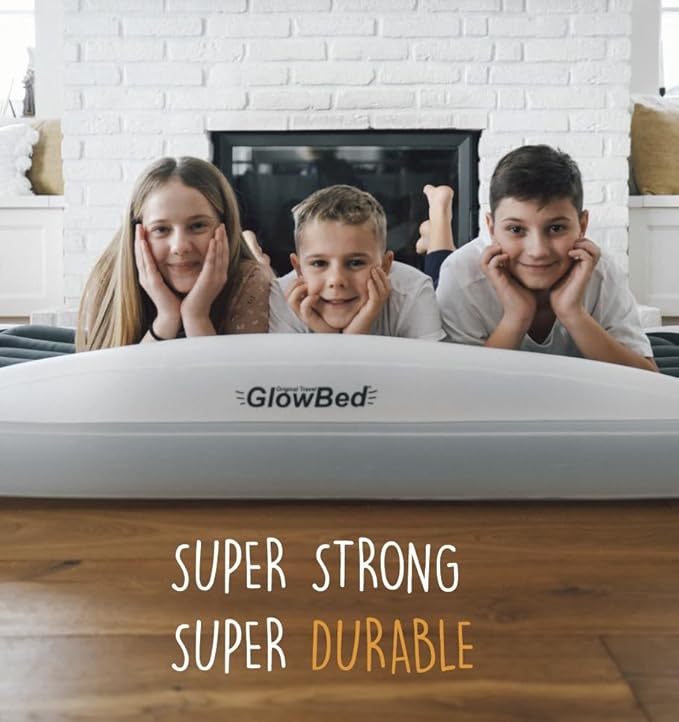 Inflatable Kids Travel Bed | Built-in LED Lights with Remote | Portable Toddler Bed for Kids | Travel Bed Air Mattress with Halo Effect | Twin Sized Mattress | Travel, Camping, Sleepovers