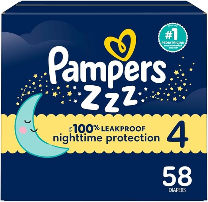 Pampers ZZZ Overnight Diapers, Size 4 (22-37 lbs), 58 Count, Nighttime Protection Disposable Baby Diaper, Night Time Leak and Skin Protection