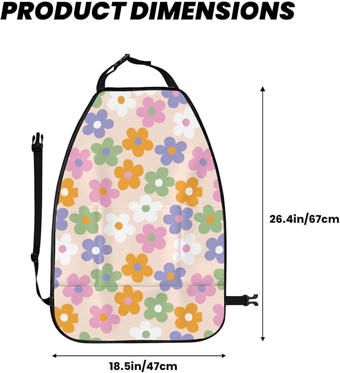 Cute Flowers Floral Car Seat Back Kick Protectors,2 Pack Kick Mats with Storage Pockets for Vehicles to Protect from Dirt, Mud & Scratches