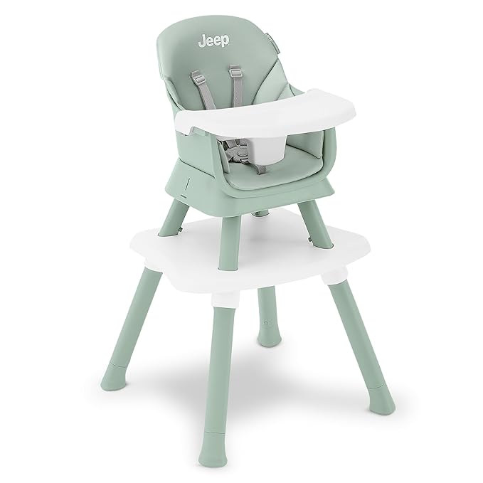 Jeep Milestone 6-in-1 High Chair by Delta Children - High Chair Converts to Stool, Booster Seat, Toddler Chair, Activity Table and Desk and Chair, Sage Green