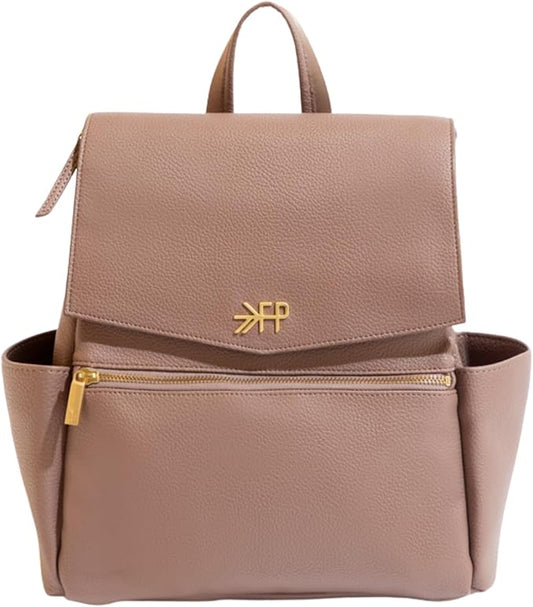 Freshly Picked Mini Classic Diaper Bag Backpack, Wipeable Vegan Leather, 8 Pockets Total (Heather)