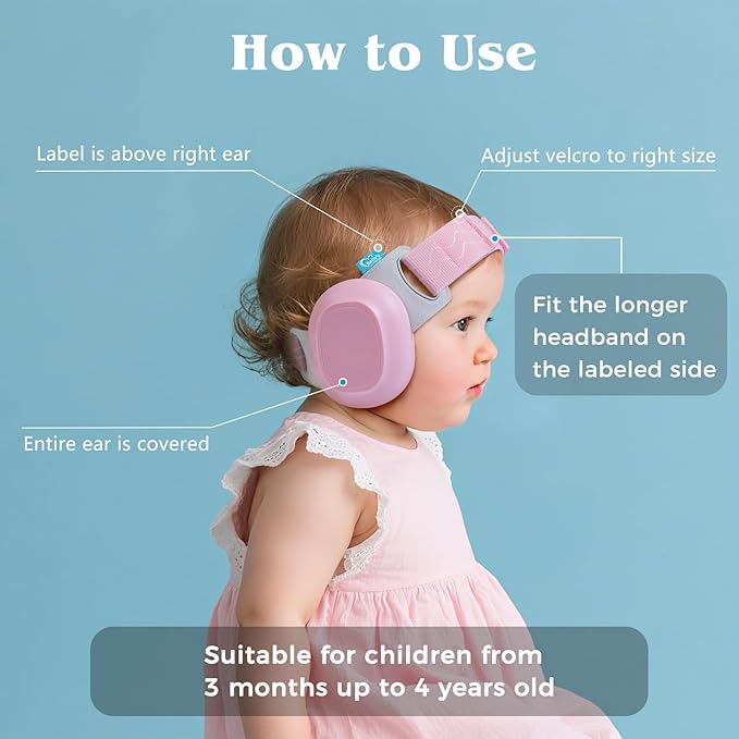 Bella's Friends Baby Ear Protection for Infants & Toddlers(3–48 Months) - Lightweight 24dB Noise Cancelling Headphones - Safe fit & Comfort Earmuffs - Improve Sleep - Baby Travel Essential, Pink