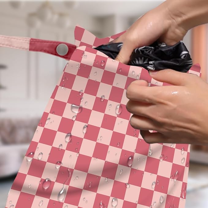 4 Pack Cute Wet Bag Waterproof Washable Reusable Wet Dry Bag for Swimsuit Dirty Clothes Cloth Diaper Beach Pool Yoga Gym Party Camping Toiletries Travel Beach Essentials Colorful Checkered