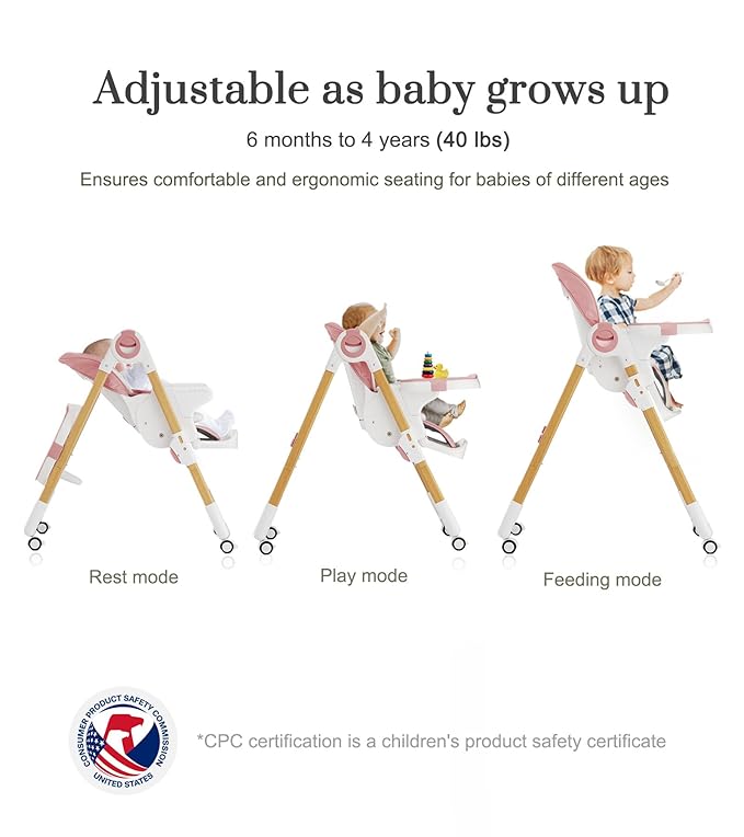 Mallify Convertible High Chairs for Babies and Toddlers, Height Adjustable Baby High Chair, High Chair with Removable Tray, Adjustable Backrest, Portable Baby Dinning Chair with Lockable Wheels