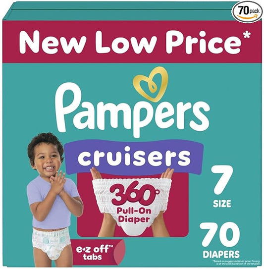 Pampers Diapers - Cruisers 360 - Size 7, 70 Count, Babyproof up to 100% Leakproof Pull-On Diaper