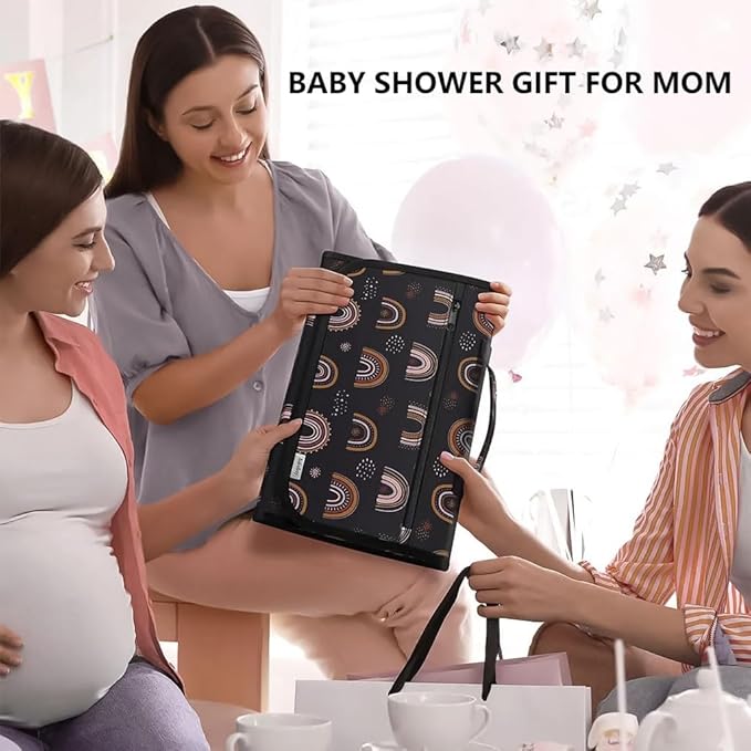 Portable Diaper Changing Station, Expandable Baby Diaper Bag, Compact Diaper Changing Travel Bag with Wet Wipe Pocket, Waterproof Baby Travel Station Set with 2 Bibs (Black)