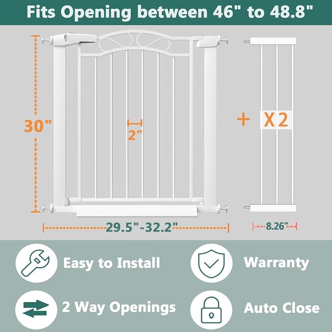 Fairy Baby 46.06"-48.82" Extra Wide Press Mounted Baby Gate Indoor for Kids Or Pets Walk Thru No Drill Long Dog Gates for The House Doorway Child Safety Gate