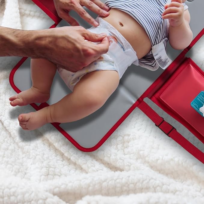 Portable Diaper Changing Pad - Foldable Waterproof Change Mat & Portable Changing Pad for Travel - Baby Changer Station with Diaper & Wipes Pouch & Storage - Baby Shower Gifts
