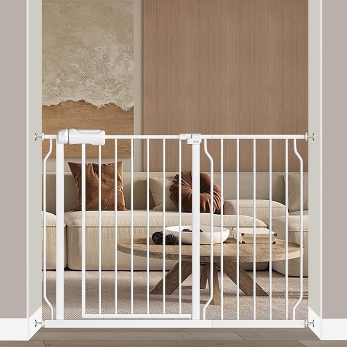 Fairy Baby Easy Step Safety Gates for Doorways Extra Wide Pet Gate for Dogs, 43.5 Inch to 48 Inch with Pressure Mounted Extention Kit, White