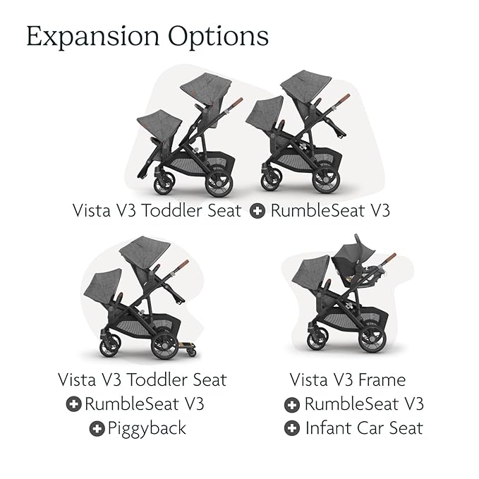 UPPAbaby RumbleSeat V3 Second Lower Seat - Compatible with Vista V2 and Vista V3 - All-Weather Seat + Magnetic Buckle – Adapters Included - Kenzi (Mystic Aqua/Carbon Frame/Saddle Leather)