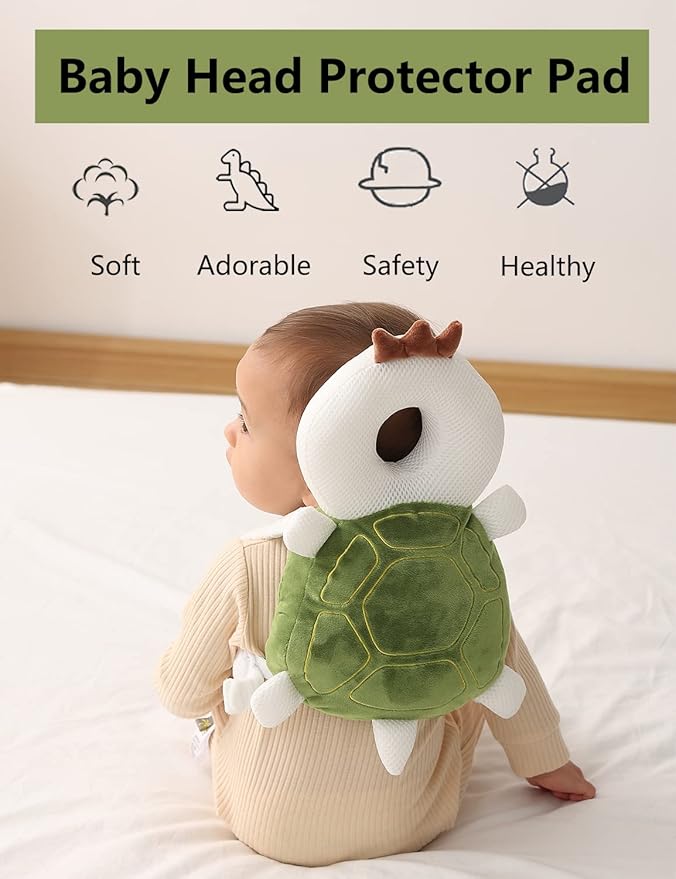 JunNeng Baby Head Protector Backpack, Toddler Walking Fall Head Protection, Green Turtle