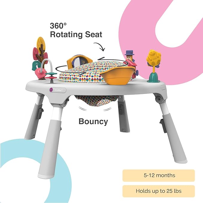 ORIBEL PortaPlay 2-in-1 Baby Activity Center & Play Table| 5 Months+ | Convertible & Portable Stage-Based for Baby| with Development Focused Toys | Unisex (Wonderland Adventure, Grey)