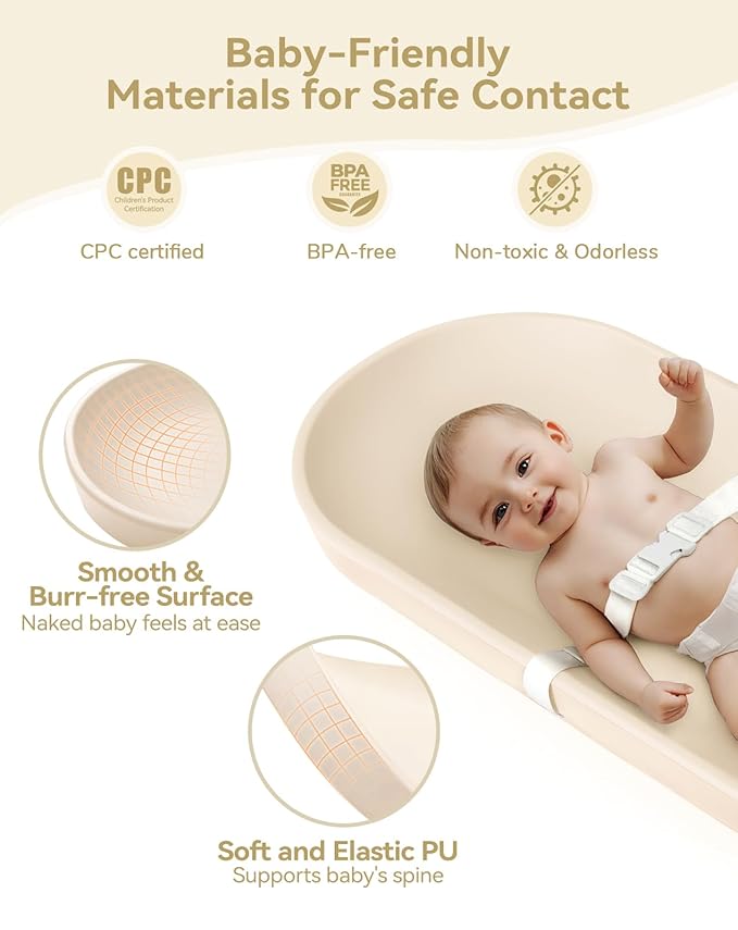 COMOMY Baby Changing Pad for Dresser - Wipeable Changing Pad with Restraining Belt, Waterproof, Soft, Lightweight and Portable, Easy to Clean for On The Go Diaper Change, Oatmeal-Colored