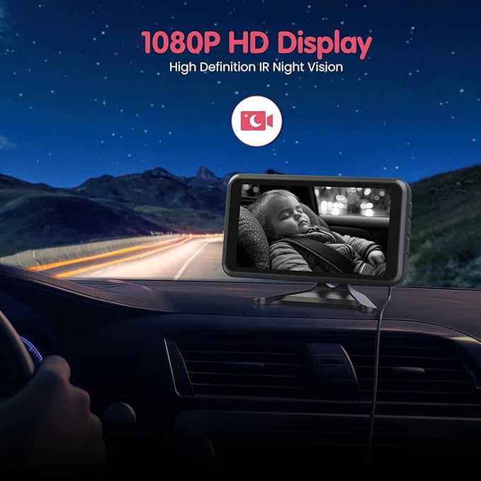 BM2A Baby Car Camera, 3X Zoom & 5.2" 1080P Display for Rear-Facing Car Seats, IR Night Vision, Easy No-Damage Install – Ideal Car Baby Camera for Parents and Pet Owners