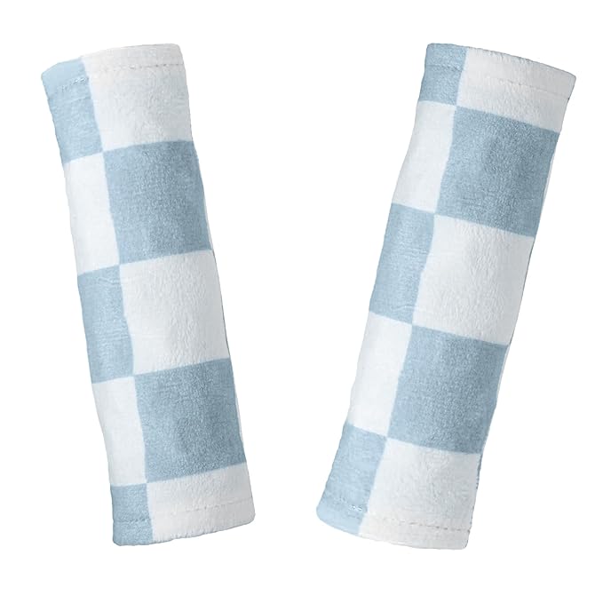 Carseat Strap Covers for Babies, Ultra Soft Double-Sided Use Shoulder Covers, 2 Pack Infant Seat Belt Covers for Car Seats/Strollers/High Chairs, for Baby Toddler Infant Boy Girl, Blue Checkered
