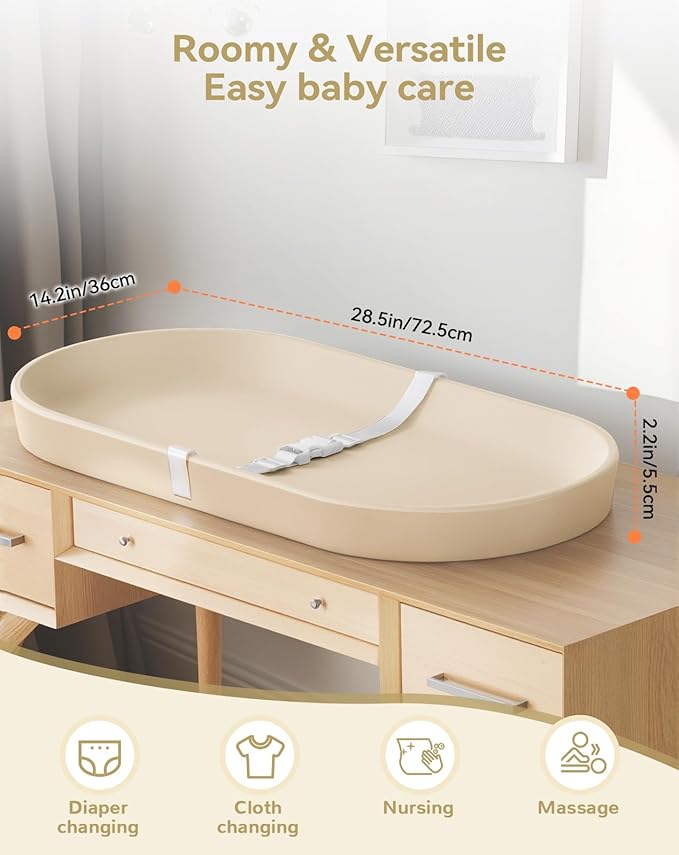 COMOMY Baby Changing Pad for Dresser - Wipeable Changing Pad with Restraining Belt, Waterproof, Soft, Lightweight and Portable, Easy to Clean for On The Go Diaper Change, Oatmeal-Colored