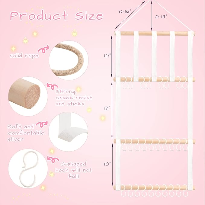 POVETIRE Headband Holder Hair Bows Organizer for Girls, Baby Headbands Hair Accessories Organizer Storage Wall Hanging Decor for Toddler Girls Room