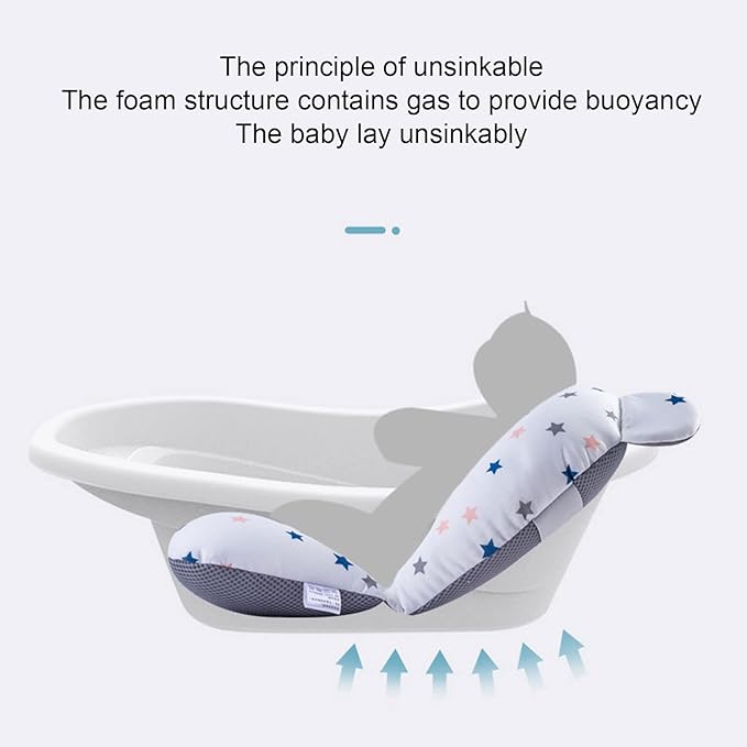 Baby Bath Pad Baby Bath Seat, Baby Bath Cushion Pad Newborn Bathtub Mat, Infant Bath Supporter Net Baby Bathtub Pillow, Bathing Tub Seat, Gifts (White Stars)