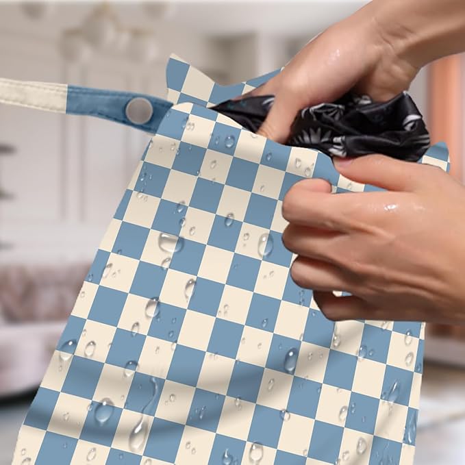 4 Pack Cute Wet Bag Waterproof Washable Reusable Wet Dry Bag for Swimsuit Clothes Cloth Diaper Travel Beach Pool Yoga Gym Birthday Party Camping Toiletries Travel Beach Essentials Blue Checkered