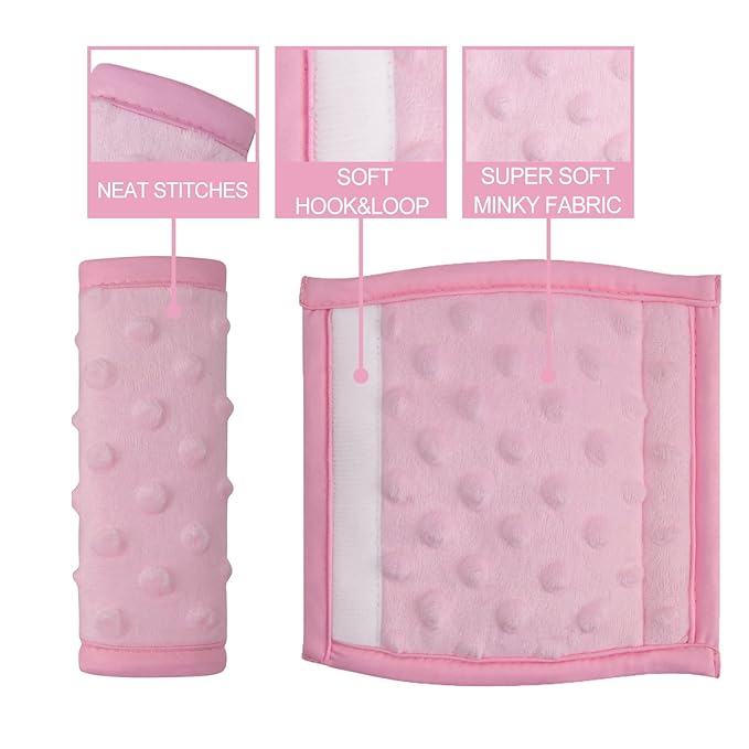 Pro Goleem Car Seat Strap Covers for Babies Girl Soft Car Seat Strap Shoulder Pads for All Car Seats, Stroller, Pushcar, Pink